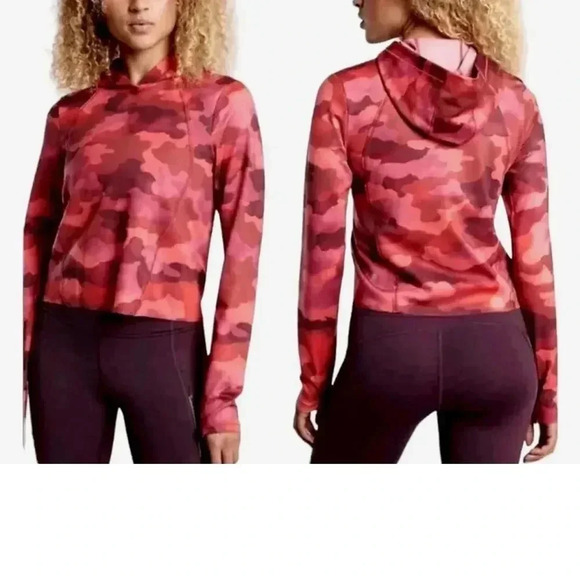 Athleta Red Camo Pinnacle Hoodie Cropped Size XLarge Soft - Picture 2 of 10